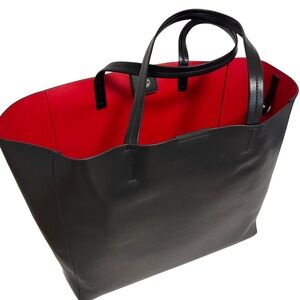 Sleek Black and Red Interior Vegan Leather Large Shoulder Tote Bag